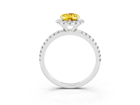 White gold Oval Cut Halo Round Diamond Pavé Band Four-Prong Ring_3