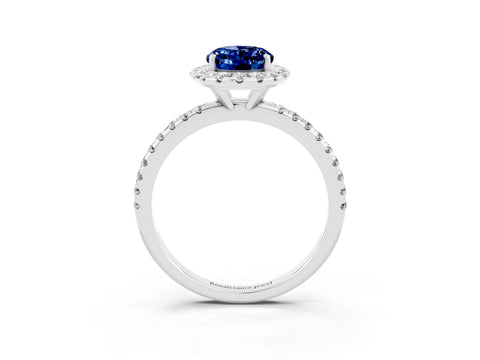 White gold Oval Cut Halo Round Diamond Pavé Band Four-Prong Ring_3