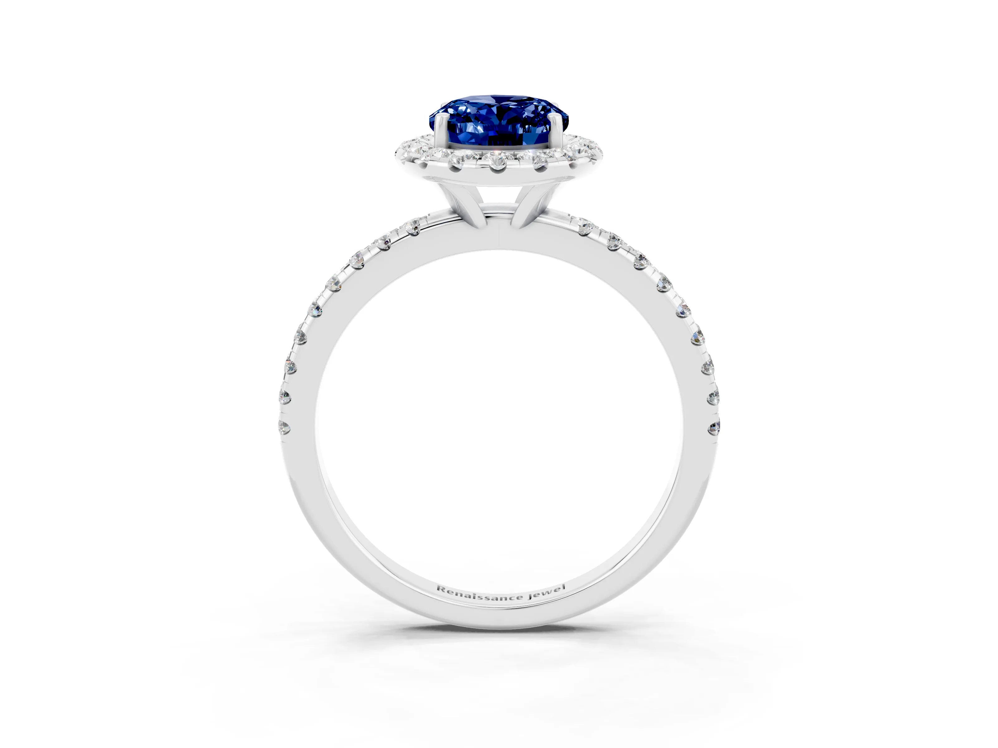 White gold Oval Cut Halo Round Diamond Pavé Band Four-Prong Ring_3
