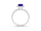 White gold Oval Cut Halo Round Diamond Pavé Band Four-Prong Ring_3