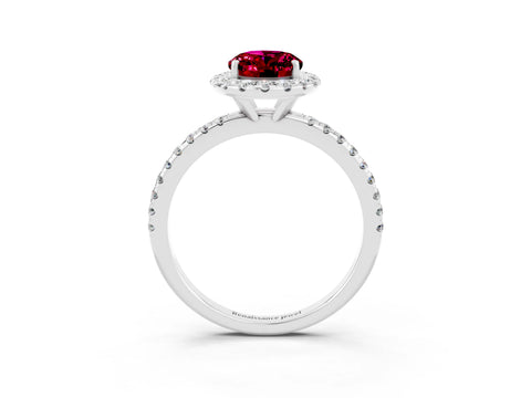 White gold Oval Cut Halo Round Diamond Pavé Band Four-Prong Ring_3