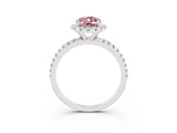 White gold Oval Cut Halo Round Diamond Pavé Band Four-Prong Ring_3