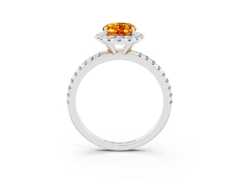 White gold Oval Cut Halo Round Diamond Pavé Band Four-Prong Ring_3