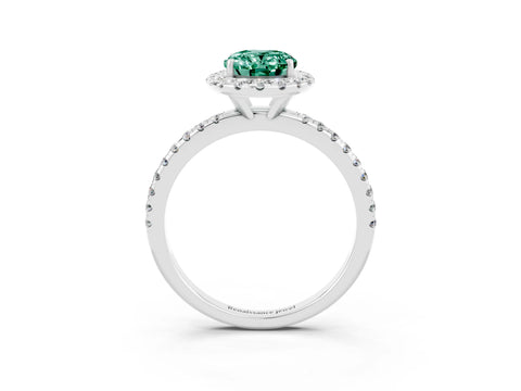 White gold Oval Cut Halo Round Diamond Pavé Band Four-Prong Ring_3