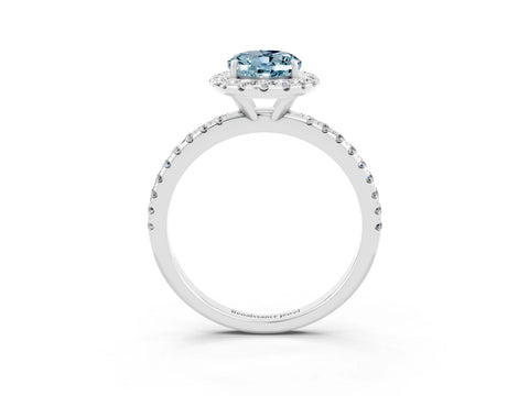 White gold Oval Cut Halo Round Diamond Pavé Band Four-Prong Ring_3