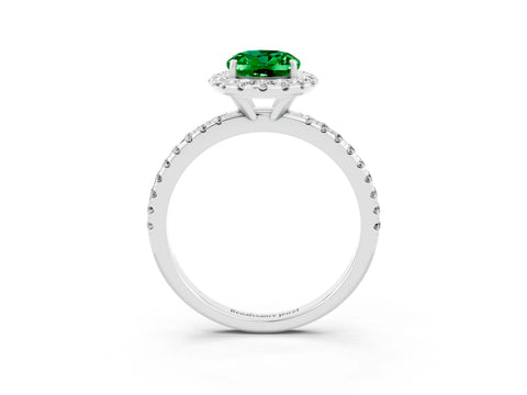 White gold Oval Cut Halo Round Diamond Pavé Band Four-Prong Ring_3