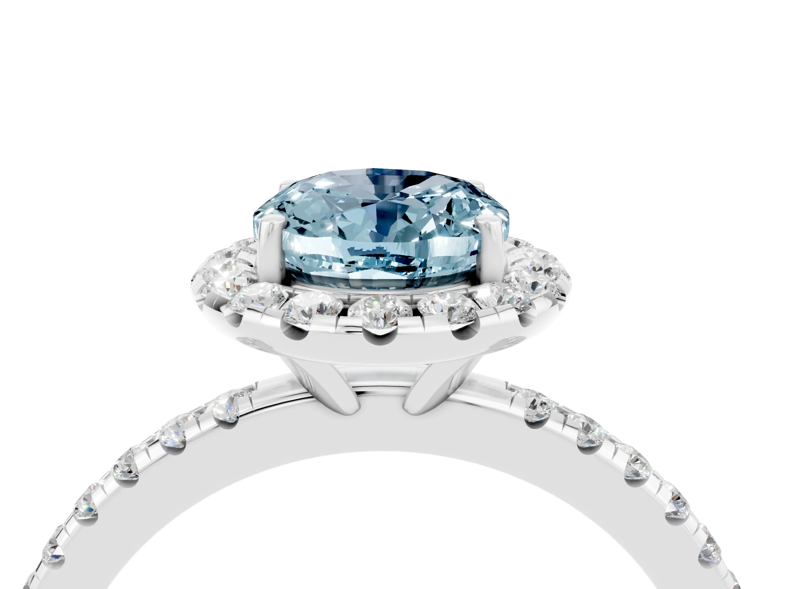 White gold Oval Cut Halo Round Diamond Pavé Band Four-Prong Ring_4