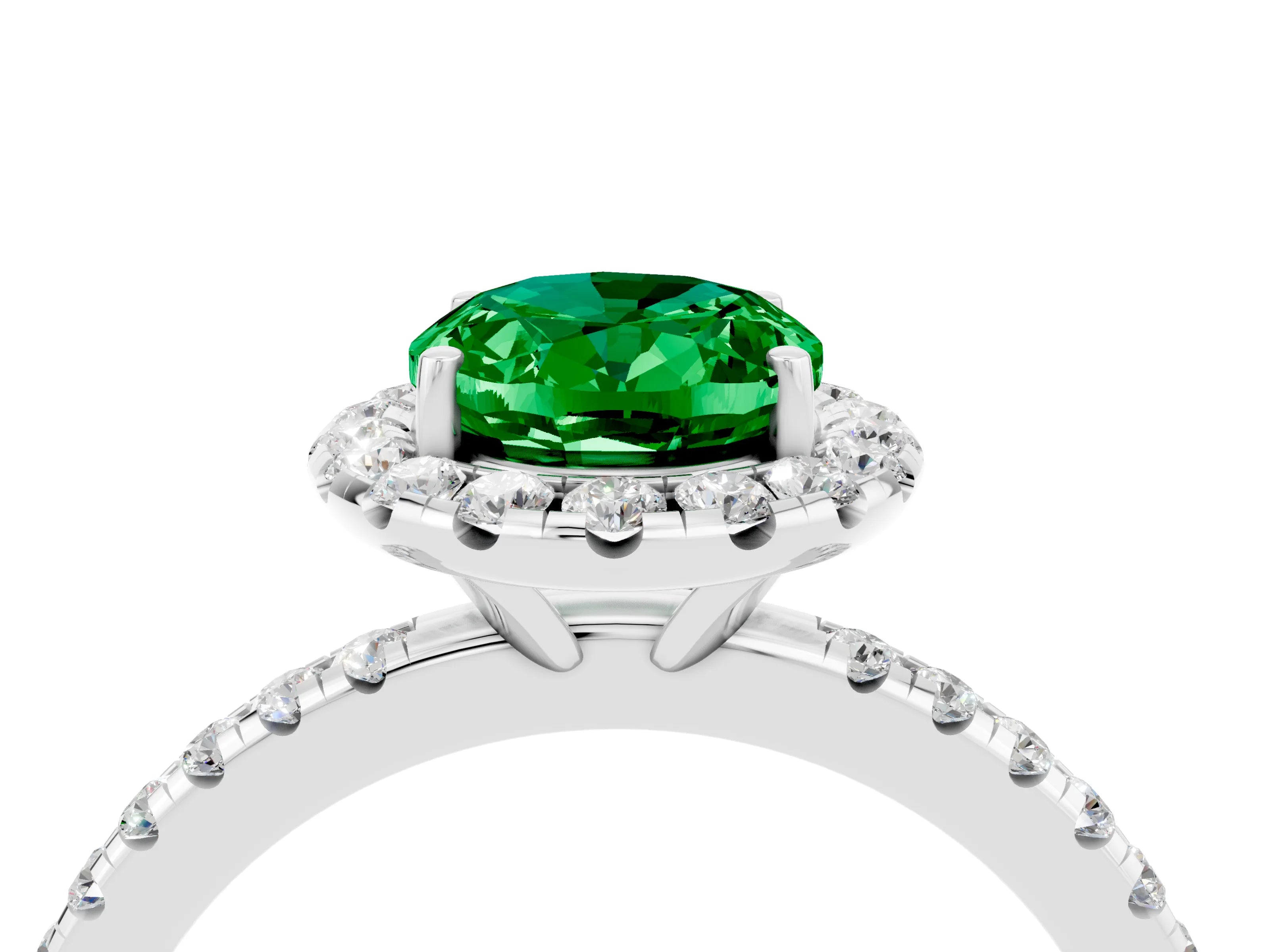 White gold Oval Cut Halo Round Diamond Pavé Band Four-Prong Ring_4