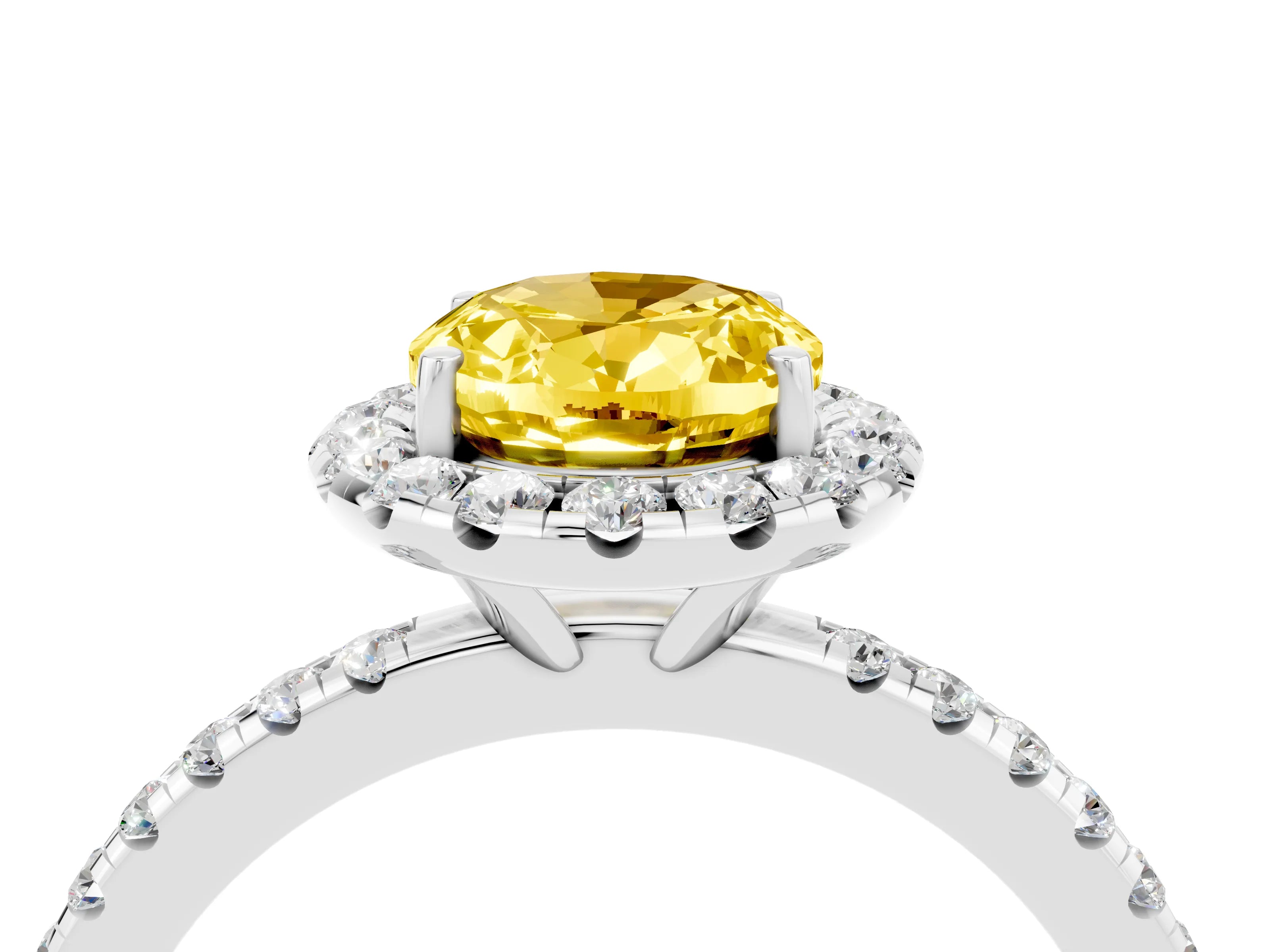 White gold Oval Cut Halo Round Diamond Pavé Band Four-Prong Ring_4