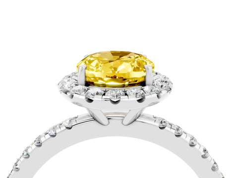 White gold Oval Cut Halo Round Diamond Pavé Band Four-Prong Ring_4