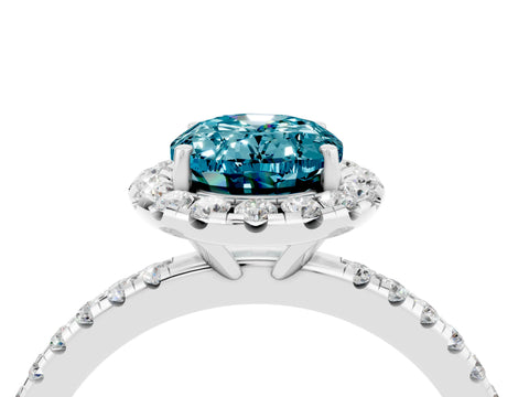White gold Oval Cut Halo Round Diamond Pavé Band Four-Prong Ring_4