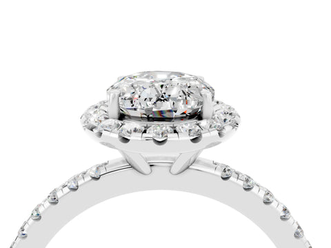 White gold Oval Cut Halo Round Diamond Pavé Band Four-Prong Ring_4