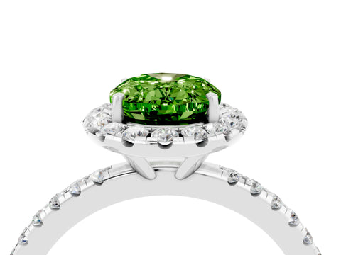 White gold Oval Cut Halo Round Diamond Pavé Band Four-Prong Ring_4