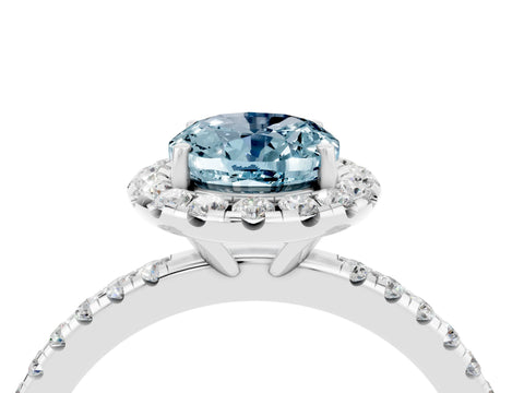 White gold Oval Cut Halo Round Diamond Pavé Band Four-Prong Ring_4