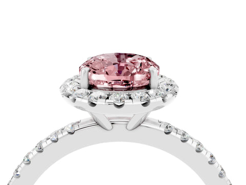 White gold Oval Cut Halo Round Diamond Pavé Band Four-Prong Ring_4