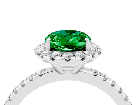 White gold Oval Cut Halo Round Diamond Pavé Band Four-Prong Ring_4
