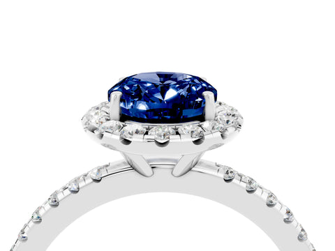 White gold Oval Cut Halo Round Diamond Pavé Band Four-Prong Ring_4