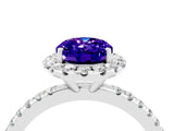 White gold Oval Cut Halo Round Diamond Pavé Band Four-Prong Ring_4