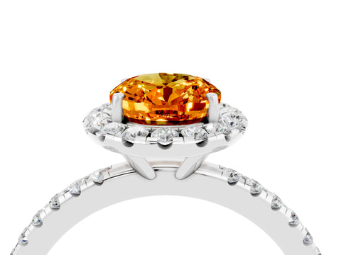White gold Oval Cut Halo Round Diamond Pavé Band Four-Prong Ring_4