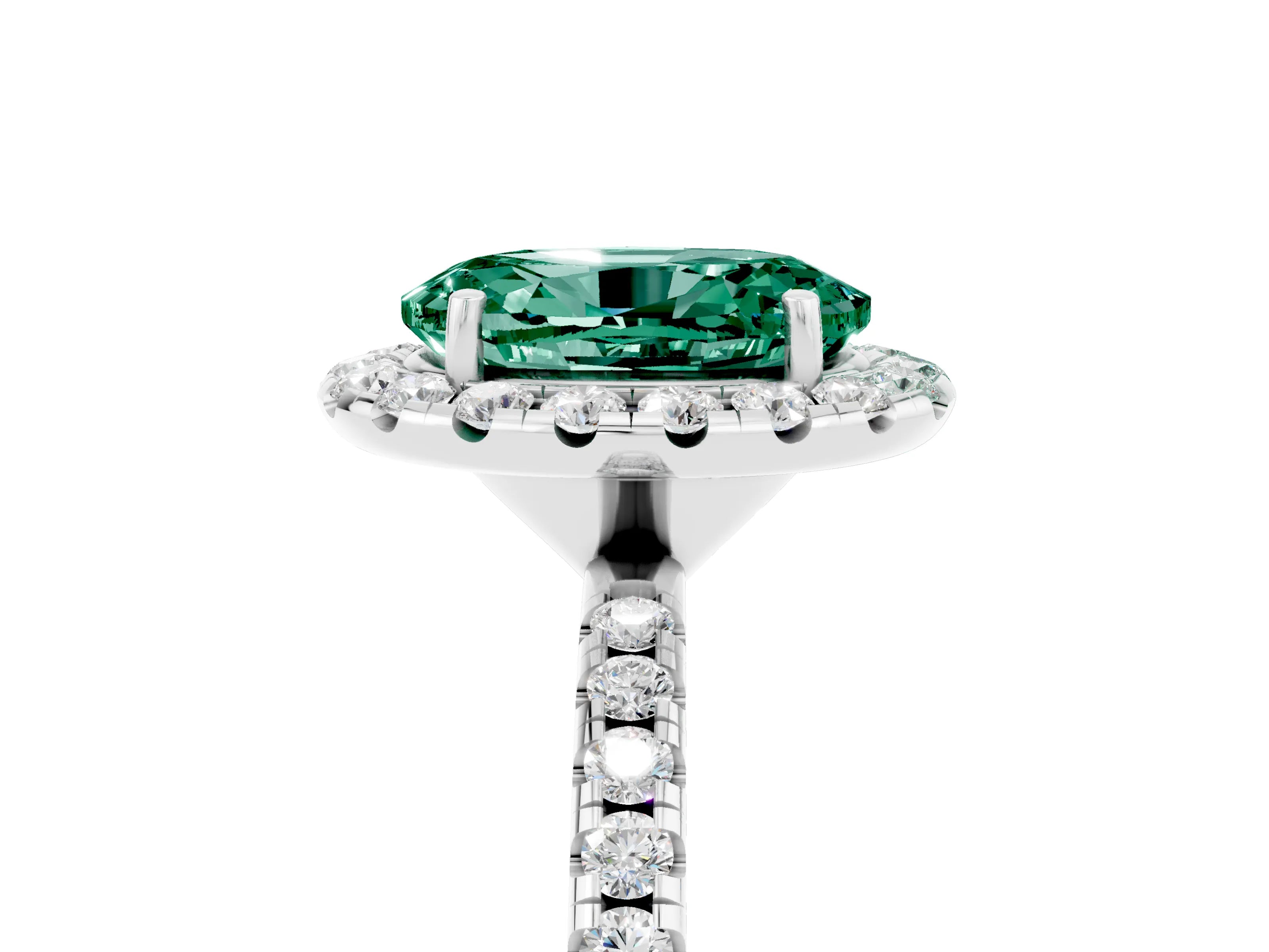 White gold Oval Cut Halo Round Diamond Pavé Band Four-Prong Ring_5