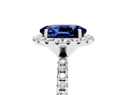 White gold Oval Cut Halo Round Diamond Pavé Band Four-Prong Ring_5