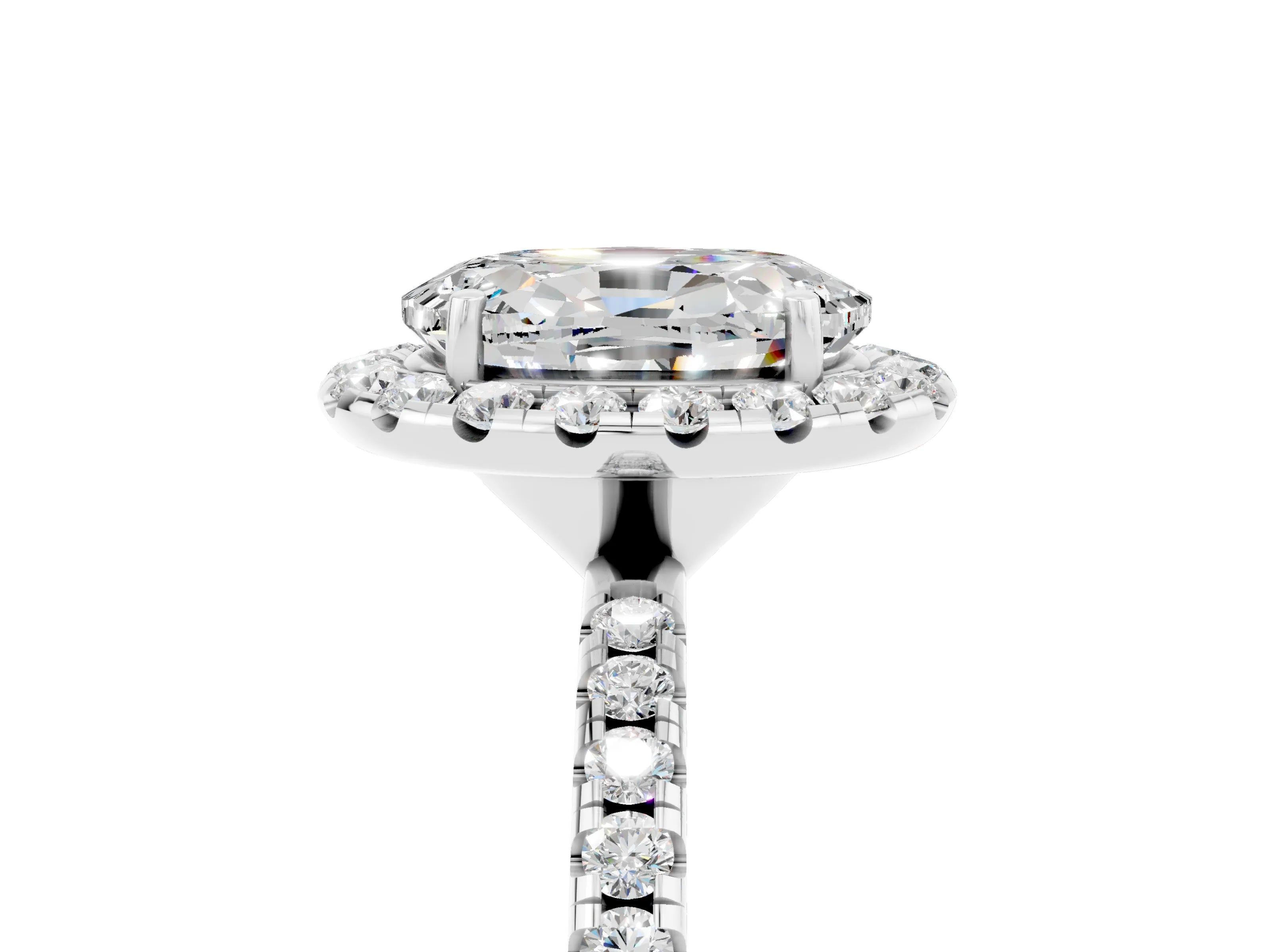 White gold Oval Cut Halo Round Diamond Pavé Band Four-Prong Ring_5