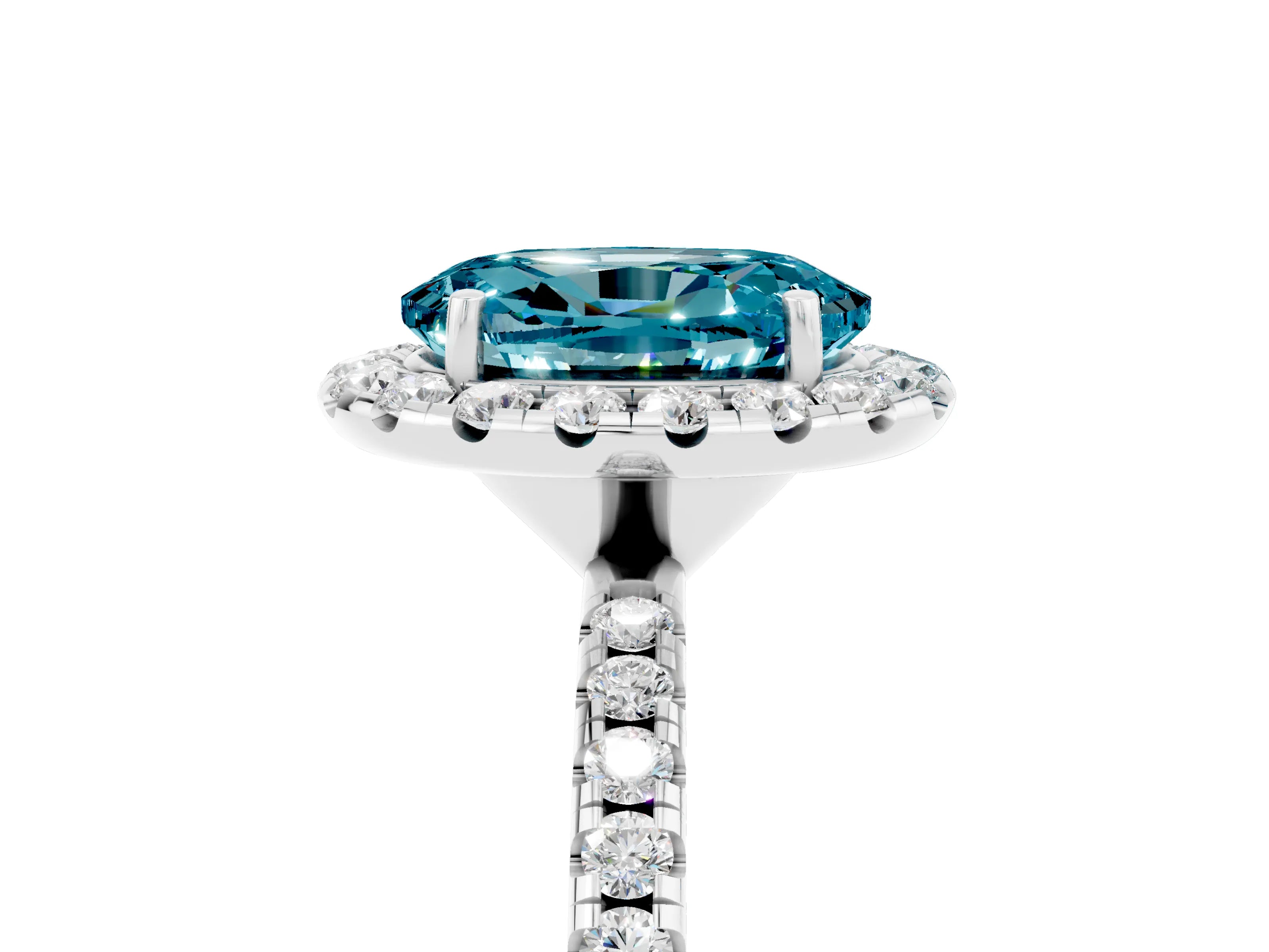 White gold Oval Cut Halo Round Diamond Pavé Band Four-Prong Ring_5