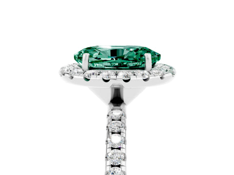White gold Oval Cut Halo Round Diamond Pavé Band Four-Prong Ring_5