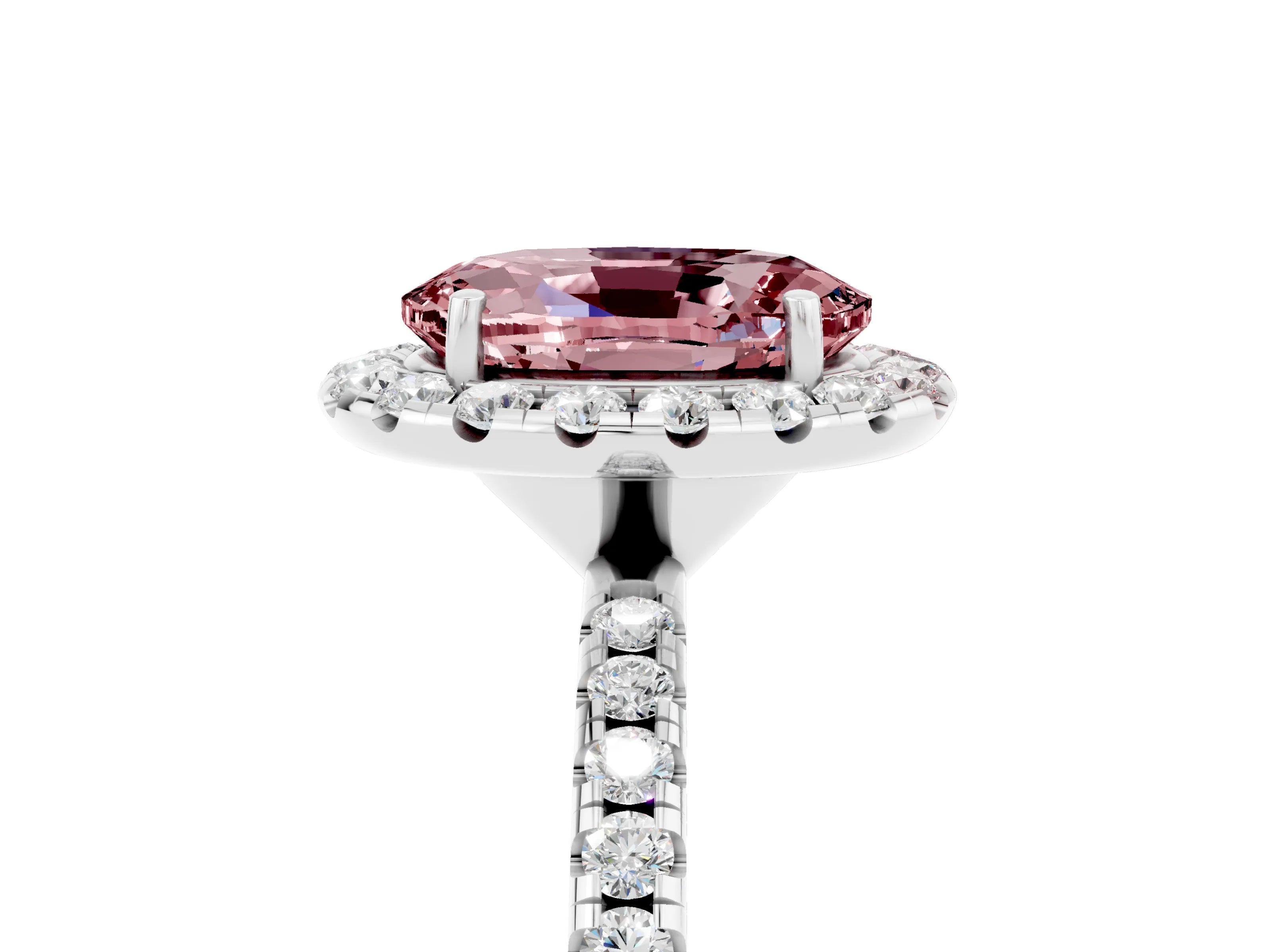 White gold Oval Cut Halo Round Diamond Pavé Band Four-Prong Ring_5