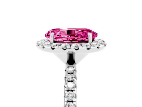 White gold Oval Cut Halo Round Diamond Pavé Band Four-Prong Ring_5