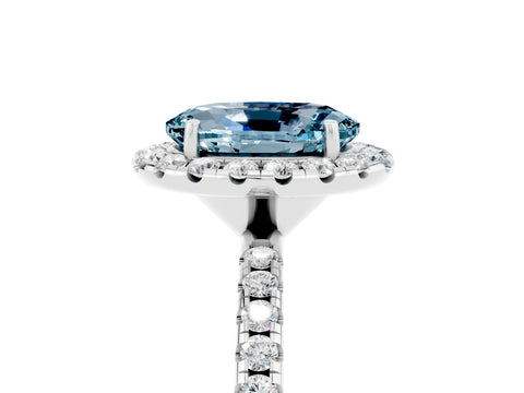 White gold Oval Cut Halo Round Diamond Pavé Band Four-Prong Ring_5