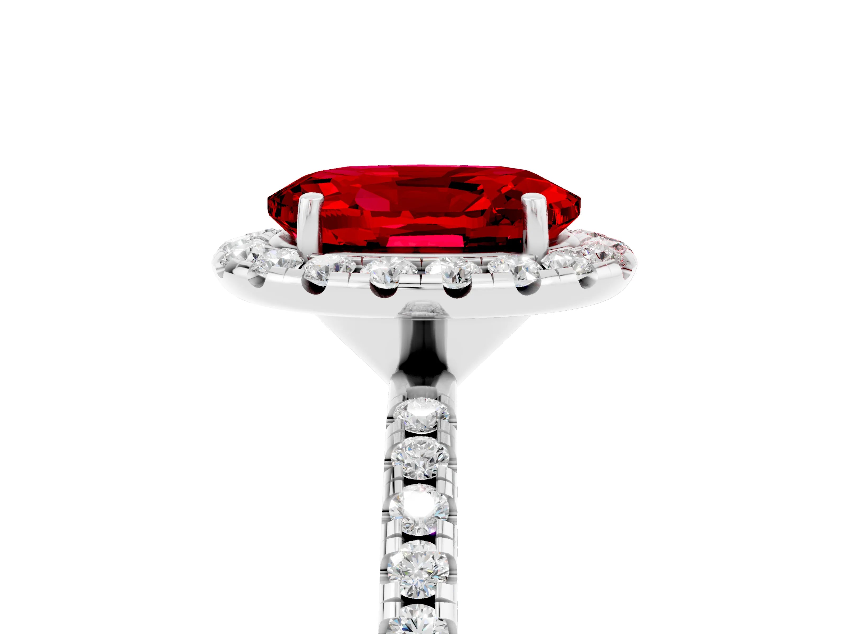 White gold Oval Cut Halo Round Diamond Pavé Band Four-Prong Ring_5