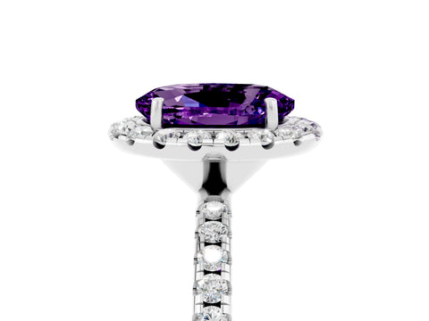 White gold Oval Cut Halo Round Diamond Pavé Band Four-Prong Ring_5