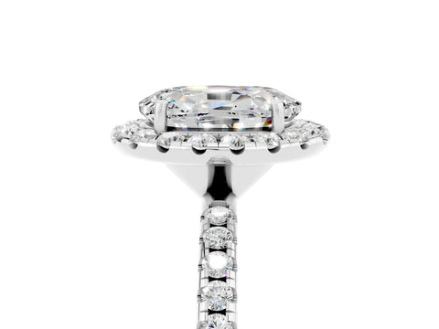 White gold Oval Cut Halo Round Diamond Pavé Band Four-Prong Ring_5