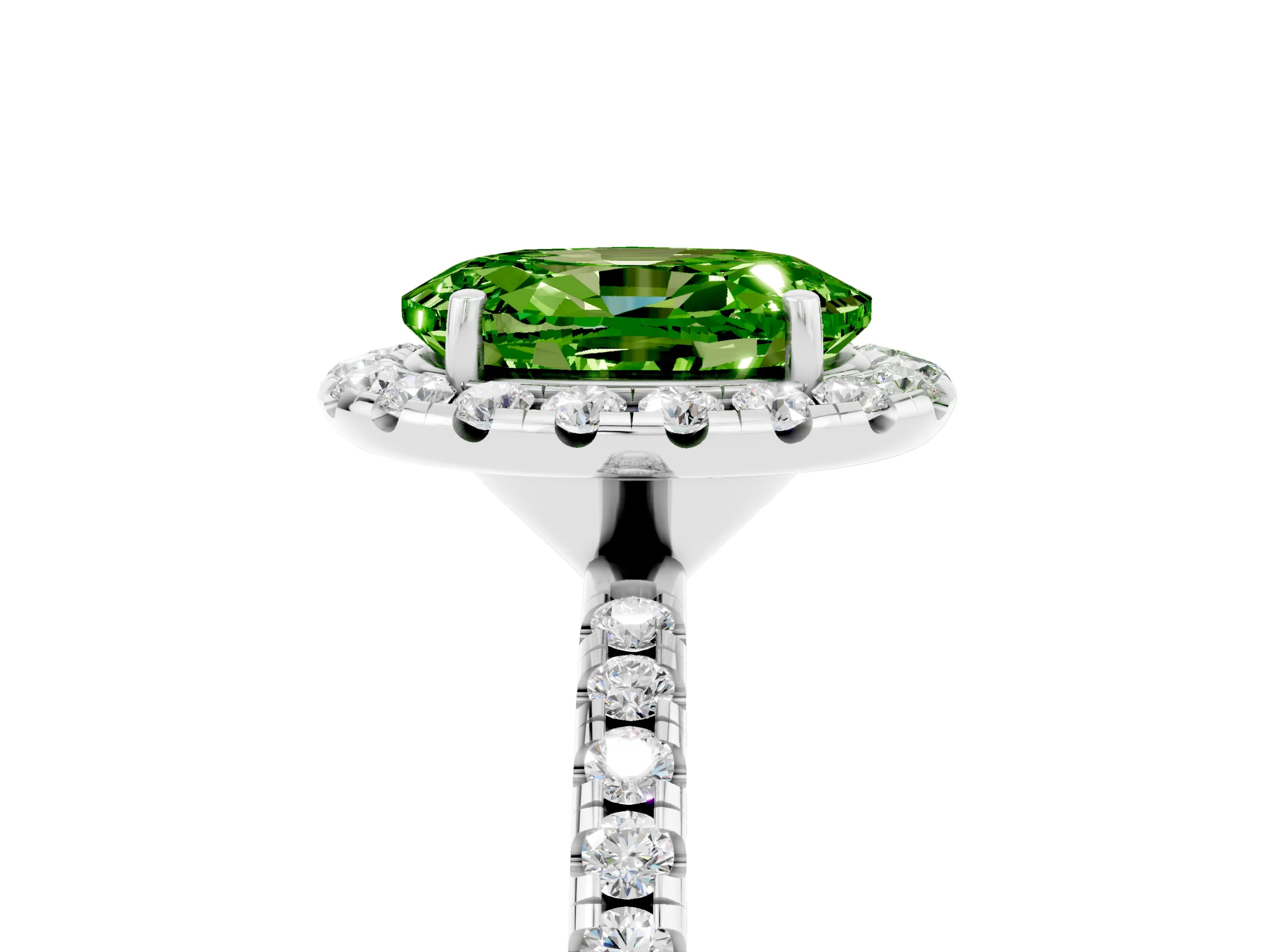 White gold Oval Cut Halo Round Diamond Pavé Band Four-Prong Ring_5