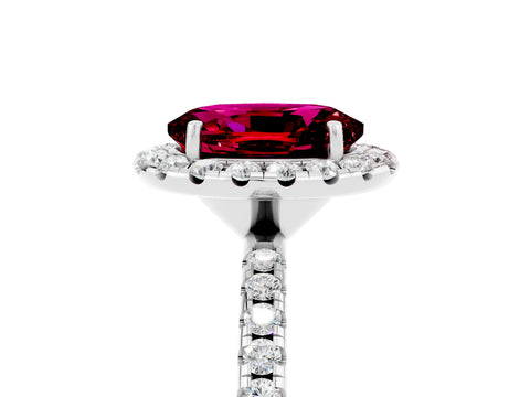 White gold Oval Cut Halo Round Diamond Pavé Band Four-Prong Ring_5