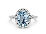 White gold Oval Cut Halo Round Diamond Pavé Band Four-Prong Ring