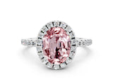 White gold Oval Cut Halo Round Diamond Pavé Band Four-Prong Ring