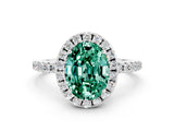 White gold Oval Cut Halo Round Diamond Pavé Band Four-Prong Ring
