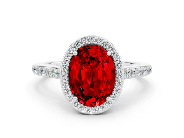 White gold Oval Cut Halo Round Diamond Pavé Band with Four-Prong Setting