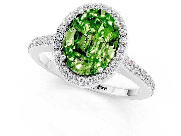 White gold Oval Cut Halo Round Diamond Pavé Band with Four-Prong Setting