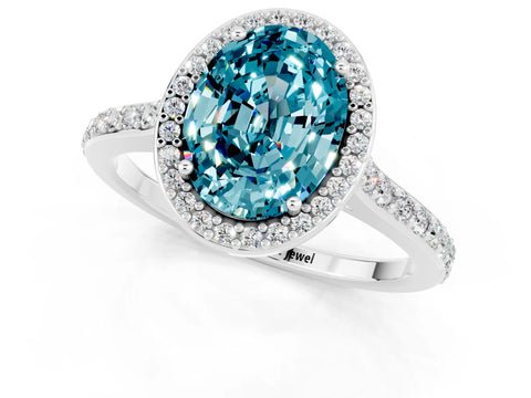 White gold Oval Cut Halo Round Diamond Pavé Band with Four-Prong Setting_1