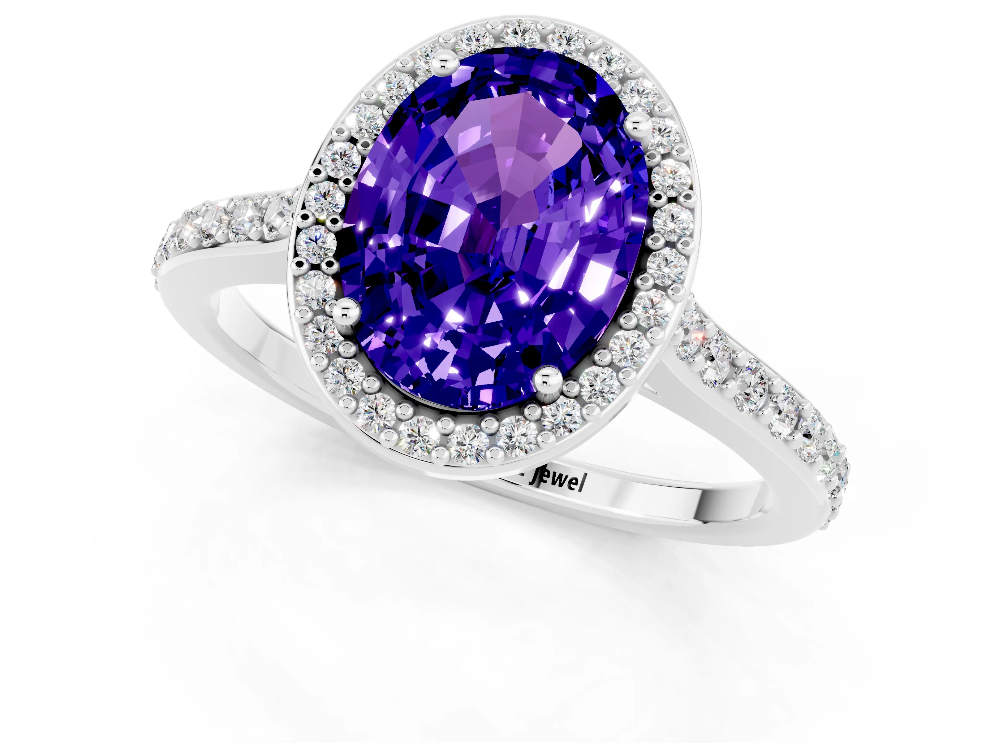 White gold Oval Cut Halo Round Diamond Pavé Band with Four-Prong Setting_1