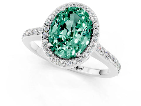 White gold Oval Cut Halo Round Diamond Pavé Band with Four-Prong Setting_1