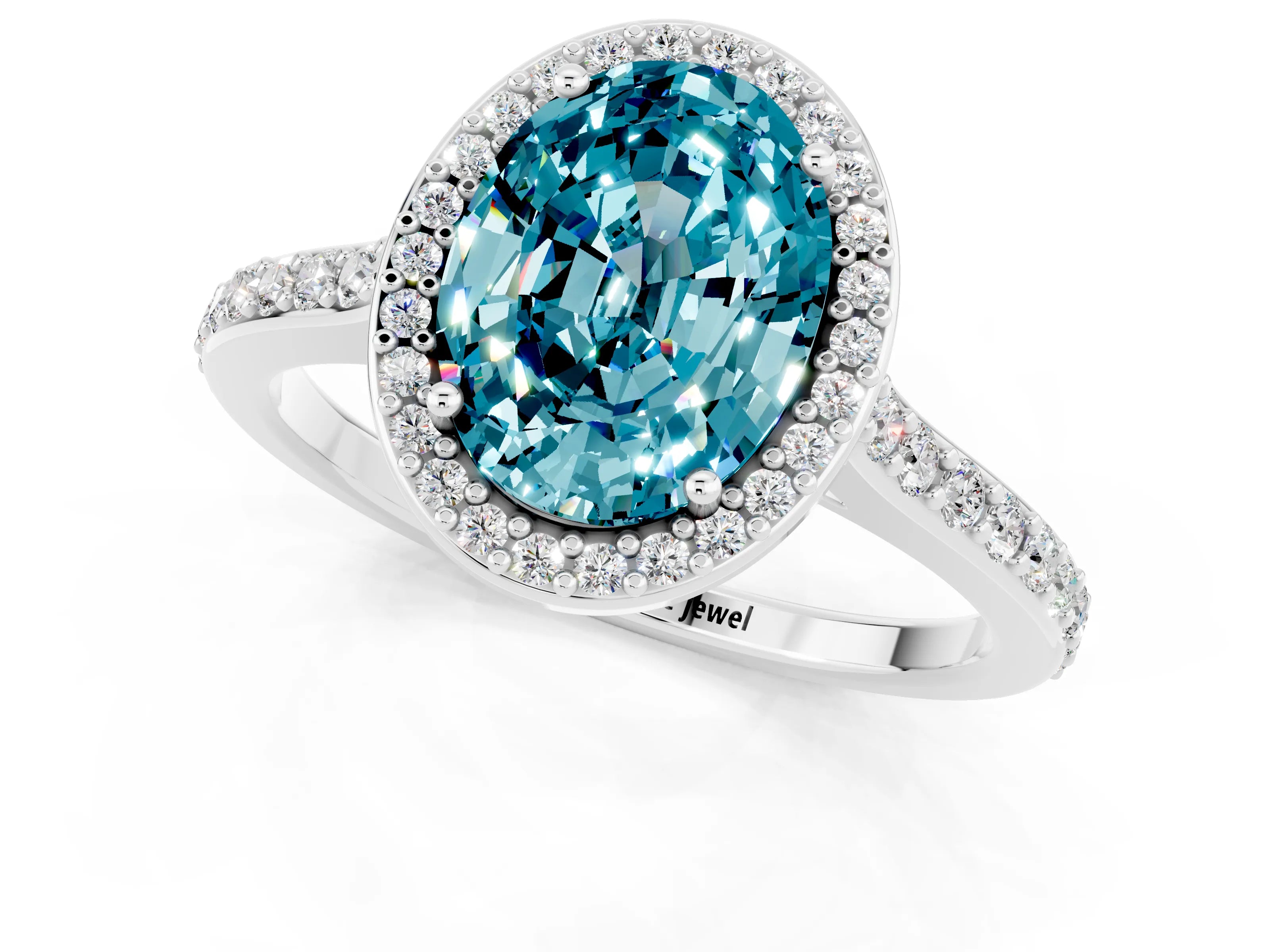 White gold Oval Cut Halo Round Diamond Pavé Band with Four-Prong Setting_1