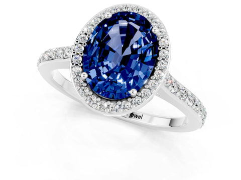 White gold Oval Cut Halo Round Diamond Pavé Band with Four-Prong Setting_1