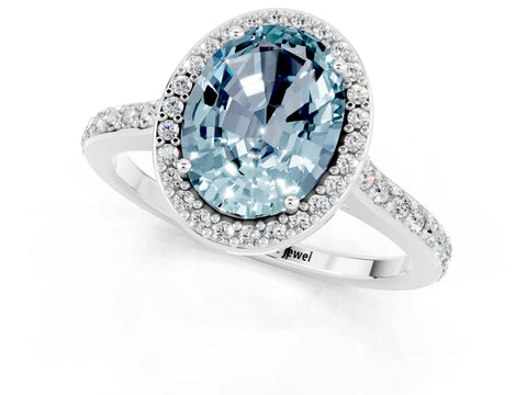White gold Oval Cut Halo Round Diamond Pavé Band with Four-Prong Setting_1