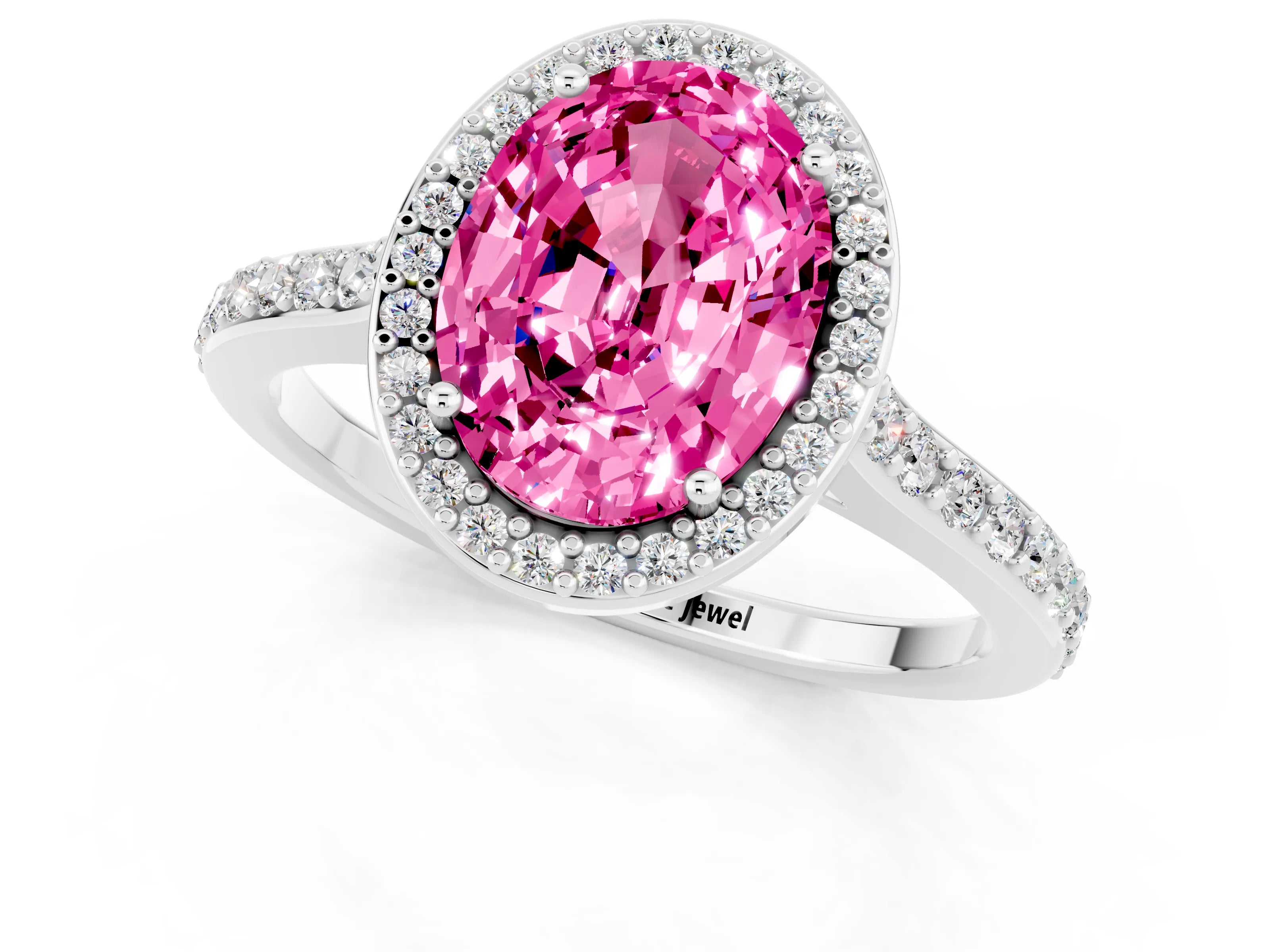 White gold Oval Cut Halo Round Diamond Pavé Band with Four-Prong Setting_1