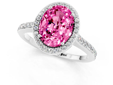 White gold Oval Cut Halo Round Diamond Pavé Band with Four-Prong Setting_1