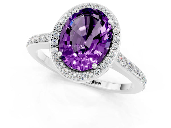 Platinum Oval Cut Halo Round Diamond Pavé Band with Four-Prong Setting